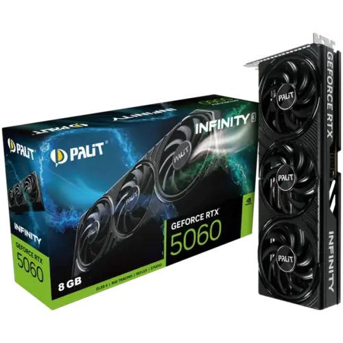 Видео карта PALIT GeForce RTX 5060 Infinity 3 8GB GDDR7 128 bit 1x HDMI 2.1b 3x DP 2.1b 2 Fan 1x 8-pin pwr connector 550