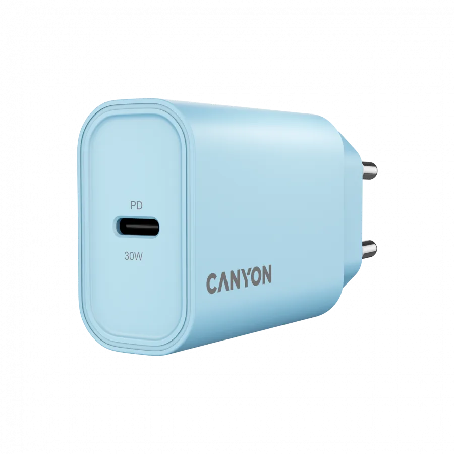 Зарядно за мобилен телефон CANYON charger OnCharge 30CL Max Power 30W 1xPD EU Light Blue - Image 26
