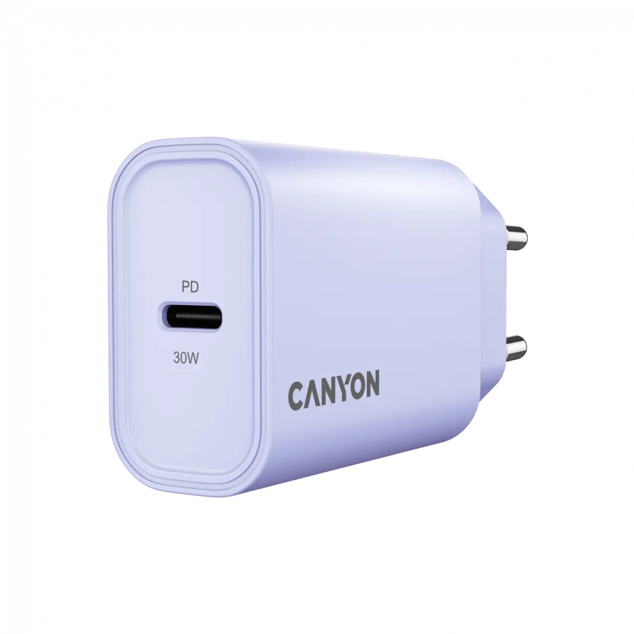 Зарядно за мобилен телефон CANYON charger OnCharge 30CL Max Power 30W 1xPD EU Purple - Image 36