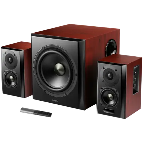 Alternative view of Тонколона Edifier S350DB 2.1 Audio System, BT V5.1, Optical, Coaxial, RCA, 8-inch Subwoofer, 3.5-inch Drivers, 0.75-inch Tweeters, 70W (RMS), Control Knobs and Remote Control, Brown
