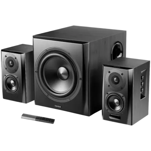 Alternative view of Тонколона Edifier S351DB 2.1 Audio System, BT V5.1, Optical, Coaxial, RCA, 8-inch Subwoofer, 3.5-inch Drivers, 0.75-inch Tweeters, 150W (RMS), Control Knobs and Remote Control, Black