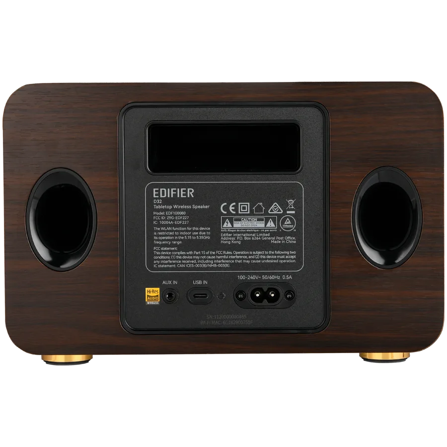 Тонколона Edifier D32 2.1 Speaker, BT V5.3, Wi-Fi, AUX, USB-C, 1x 4-inch Midrange Driver, 2x 1-inch Tweeters, 60W (RMS), Black Walnut - Image 4