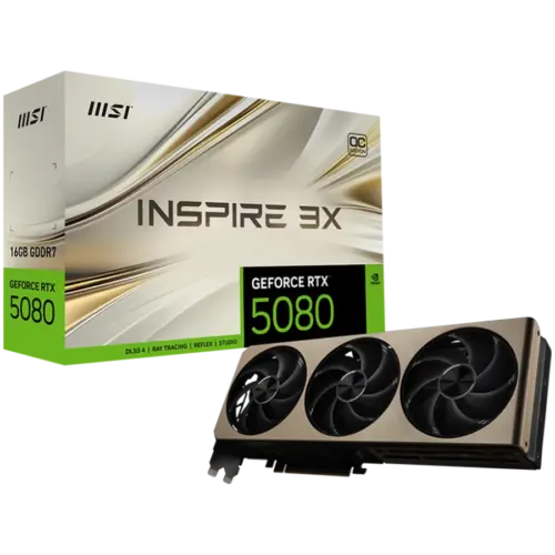 Видео карта MSI Video Card Nvidia GeForce RTX 5080 16G INSPIRE 3X OC 16GB GDDR7 256bit Effective Memory Clock: 30000MHz