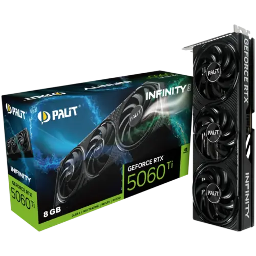 Видео карта PALIT GeForce RTX 5060 Ti Infinity 3 8GB GDDR7 128 bit 1x HDMI 2.1b 3x DP 2.1b 3 Fan 1x 8-pin pwr connector