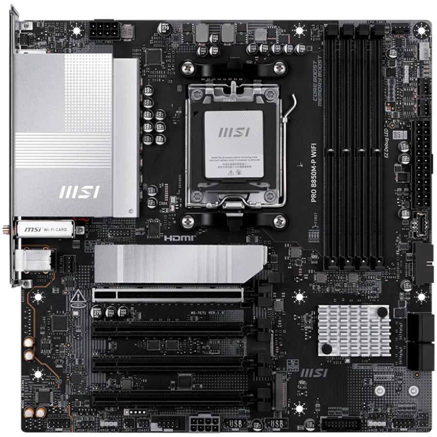 Дънна платка MSI PRO B850M-P WIFI, mATX, Socket AM5, 4x DDR5 Dual Channel DDR5 up to 8200(OC)MHz, 4x PCIe x16 slot, 3x M.2 slot, 4x USB 2.0, 2x USB 5Gbps, 1x USB 10Gbps, 1x USB 10Gbps Type-C, DP, 7.1 HD Audio, 5G LAN, WiFI 7, BT, 3Y - Image 58
