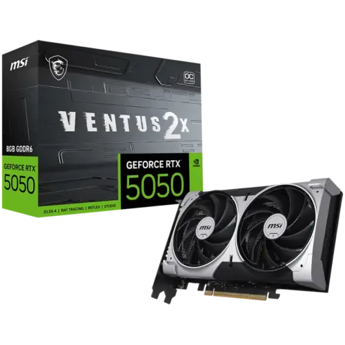 Видео карта MSI Video Card NVIDIA GeForce RTX 5050 8G VENTUS 2X OC 8GB GDDR6 128-bit 2602 MHz Boost 2560 CUDA Cores PCIe