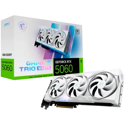 Видео карта MSI Video Card NVIDIA GeForce RTX 5060 8G GAMING TRIO OC WHITE 8GB GDDR7 128-bit 2640 MHz Boost 3840 CUDA Co