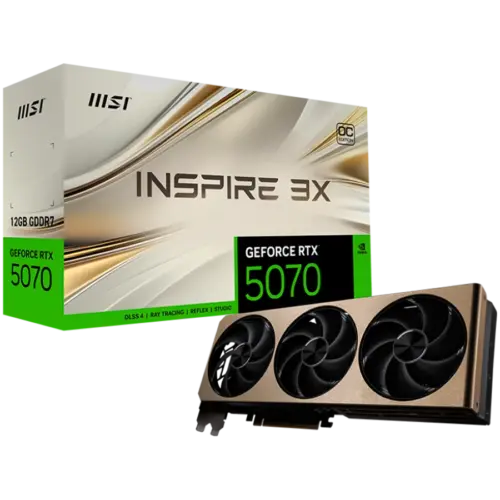 Видео карта MSI Video Card Nvidia GeForce RTX 5070 12G INSPIRE 3X OC 12GB GDDR7 192bit Effective Memory Clock: 28000MHz