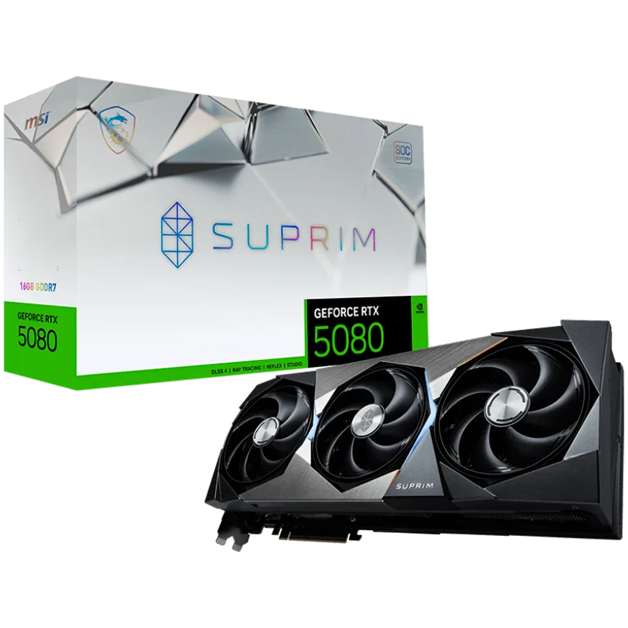 Видео карта MSI Video Card Nvidia RTX 5080 16G SUPRIM SOC (16GB GDDR7/256bit PCI-E Gen5 3x DP 2.1 1x HDMI 2.1 1x 16-pin