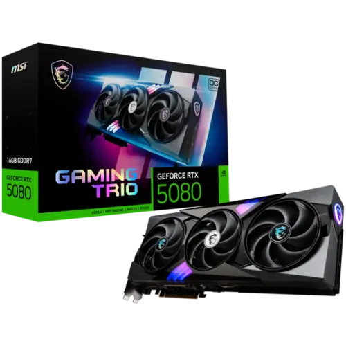 Видео карта MSI Video Card Nvidia GeForce RTX 5080 16G GAMING TRIO OC 16GB GDDR7 256bit Effective Memory Clock: 30000MHz
