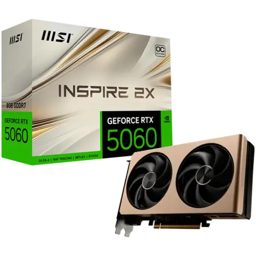 Видео карта MSI Video Card NVIDIA GeForce RTX 5060 8G INSPIRE 2X OC 8GB GDDR7 128-bit 2535 MHz Boost 3840 CUDA Cores PCI