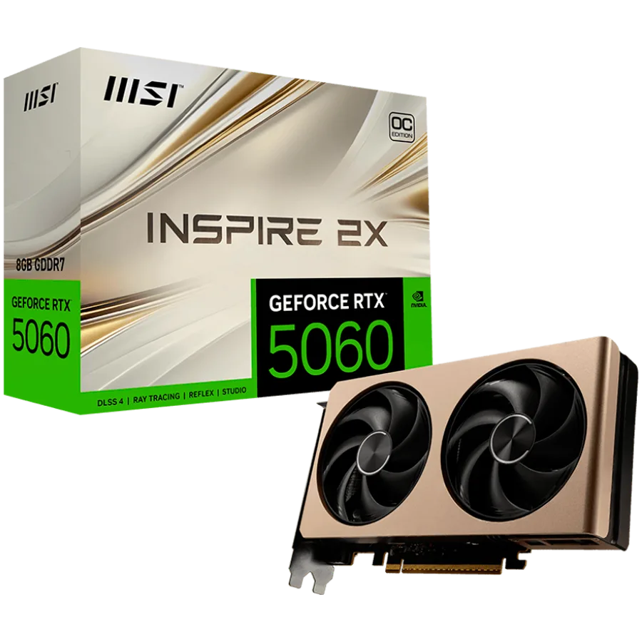 Видео карта MSI Video Card NVIDIA GeForce RTX 5060 8G INSPIRE 2X OC 8GB GDDR7 128-bit 2535 MHz Boost 3840 CUDA Cores PCI