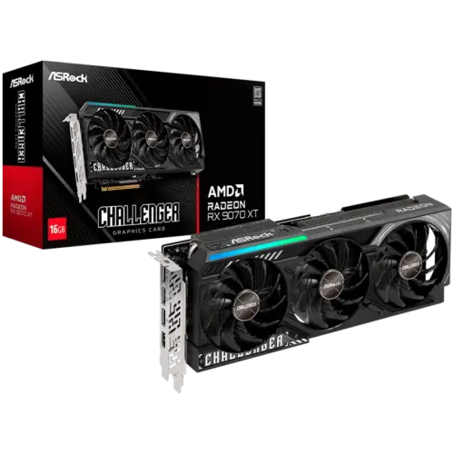 Видео карта ASROCK Video Card AMD Radeon RX 9070 XT Challenger 16GB GDDR6 256-bit 1x HDMI 3x DP 2x 8-pin PWR connector P