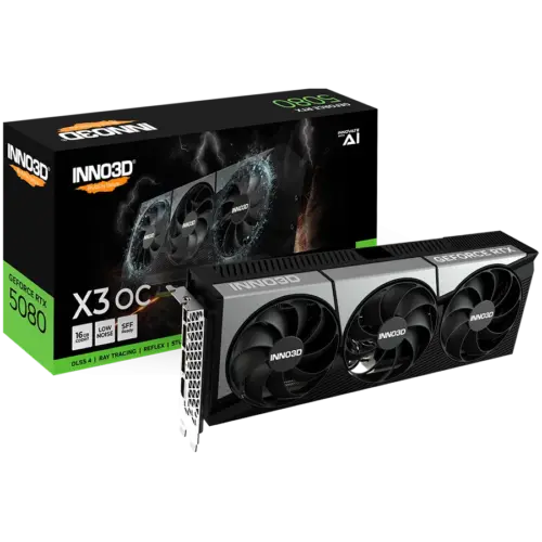 Видео карта INNO3D NVIDIA GEFORCE RTX 5080 X3 OC 16GB GDDR7 256bit 2460 MHz / 30Gbps 3x DP 1x HDMI 3 fan 25