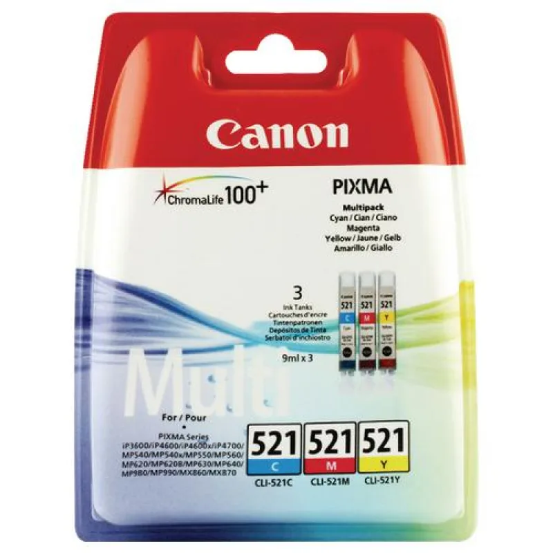 КОМПЛЕКТ 3 ГЛАВИ ЗА CANON PIXMA iP 3600/4600/MP 540/620/630/980 - Multi pack - 3 ink tanks - /521/ - CLI521C (CLI-521C)