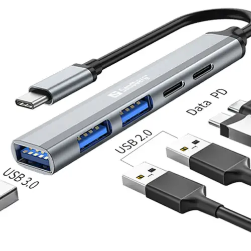 Alternative view of ХЪБ SANDBERG USB-C to 3xUSB-A+2xUSB-C - Gray - PN 336-50