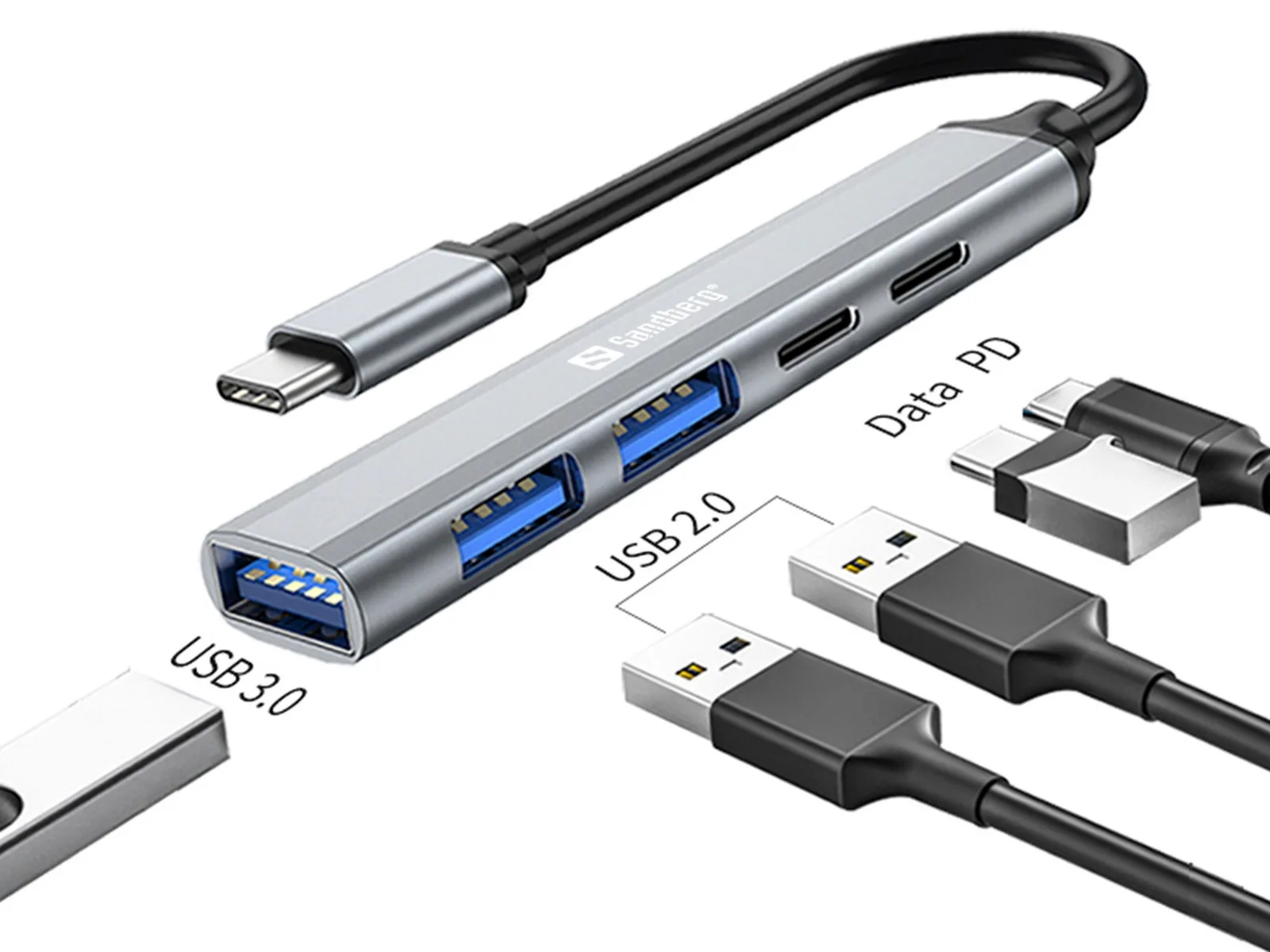 ХЪБ SANDBERG USB-C to 3xUSB-A+2xUSB-C - Gray - PN 336-50 - Image 2