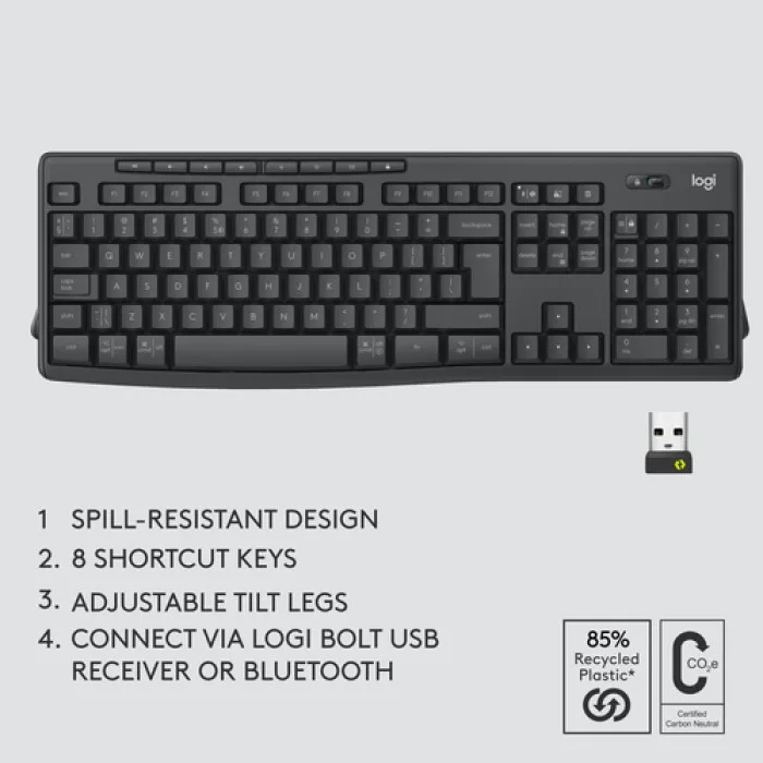 КОМПЛЕКТ МИШКА + КЛАВИАТУРА LOGITECH MK370 - Wireless - QWERTY - US - БЕЗ БДС КИРИЛИЗАЦИЯ (WITHOUT BDS CYRILLIC) - Graphite - PN 920-012077 - Image 320
