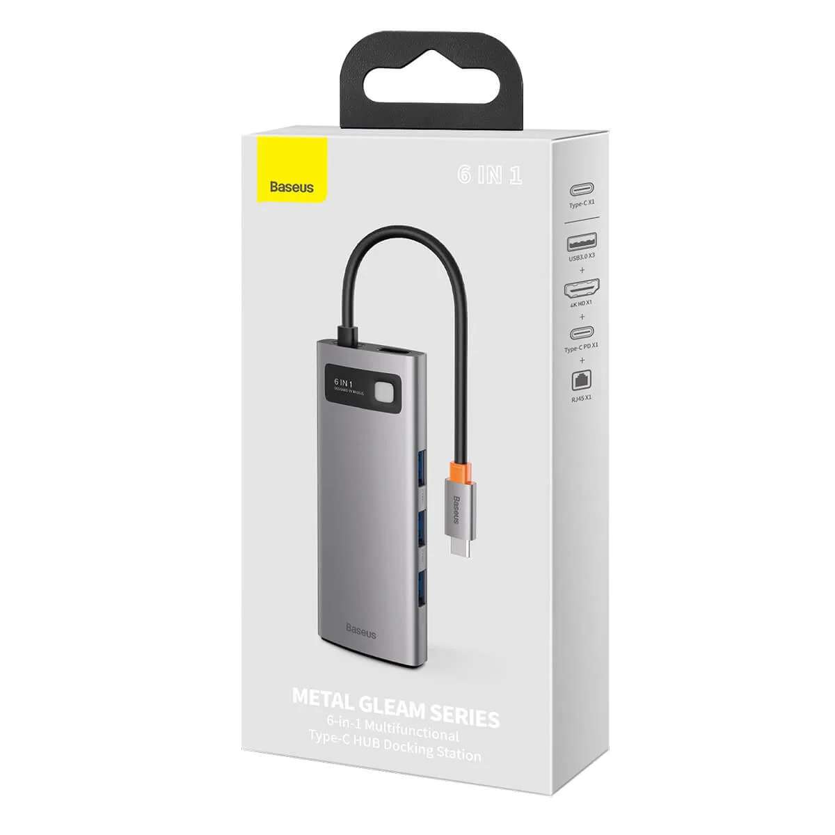 USB хъб Baseus Type-C 6 в 1 с 3х USB 3.0, 1х HDMI, 1х RJ45, 1х USB-C порта, сив - Image 29