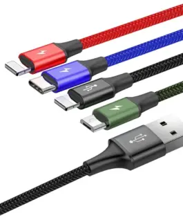 Alternative view of Кабел Baseus USB-A към с microUSB/2x Lightning/USB-C, 1.2м, черен CA1T4-A01