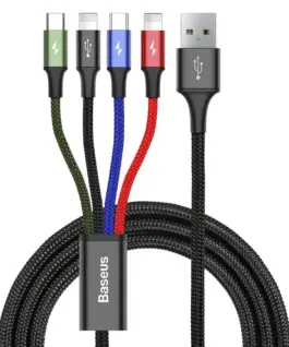 Кабел Baseus USB-A към с microUSB/2x Lightning/USB-C 1.2м черен CA1T4-A01