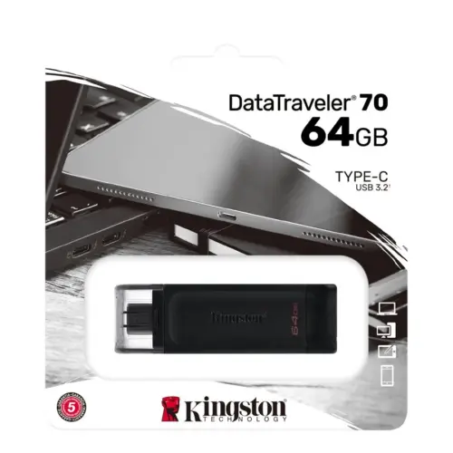 ФЛАШ ПАМЕТ Kingston USB flash drive DataTraveler 70 – USB 3.2 Gen 1 – 64 GB – Black – PN