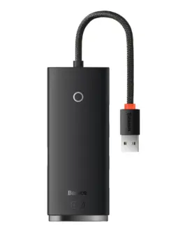 USB хъб Baseus WKQX030001 USB-A Lite Series 5в1, мултифункционален, 25см, черен