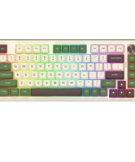 Геймърска механична клавиатура Redragon Cyrus Pro K681CGC-RGB-PRO с Bluetooth и безжична връзка бяла със зелено и RGB