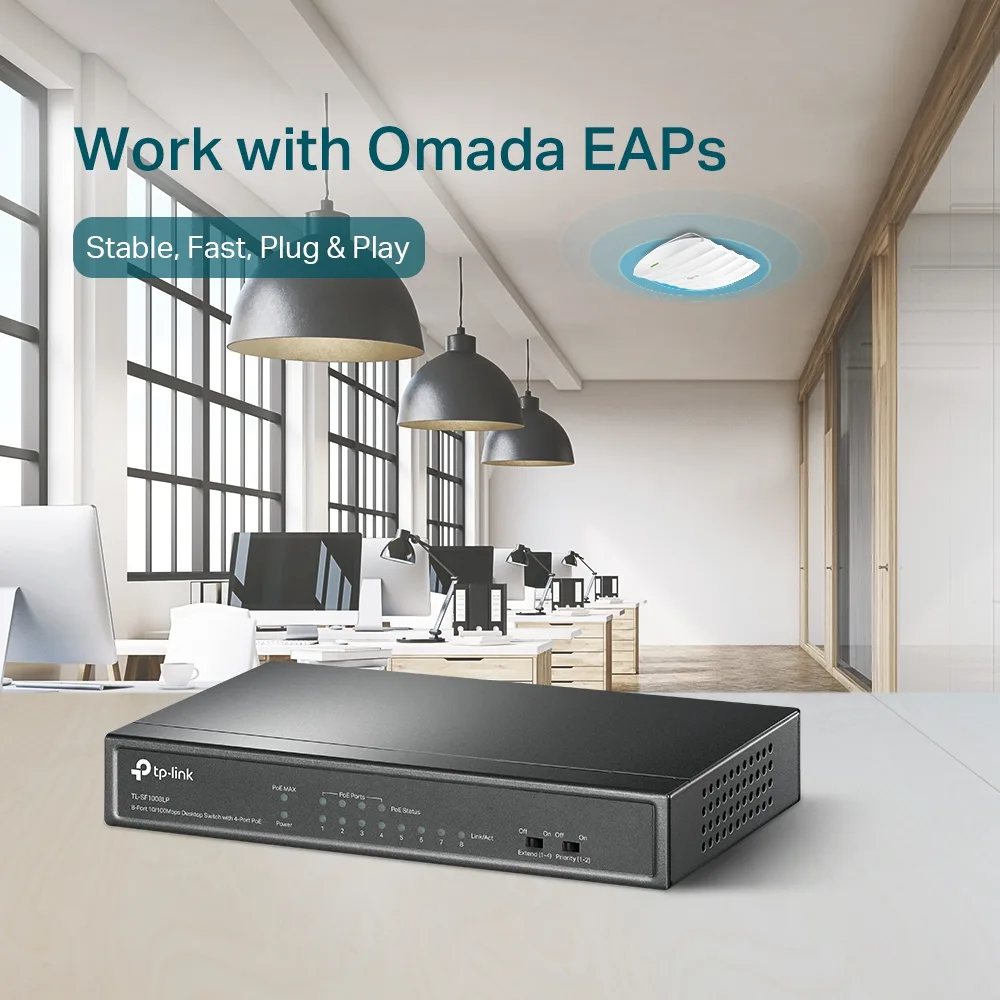 8-портов Desktop комутатор TP-Link TL-SF1008LP с 4-PoE порта - Image 5