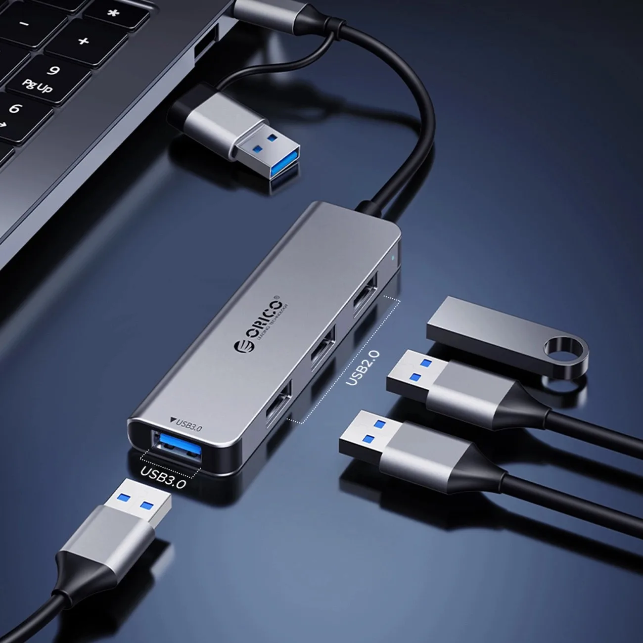 Докинг станция Orico YSA2-U3 USB-A/USB-C Hub 1x USB-A 3.0 + 6x USB-A 2.0 - Сив - Image 9