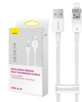 Кабел Baseus Explorer USB-A към Lightning  2м 2.4A CATS010102 - бял