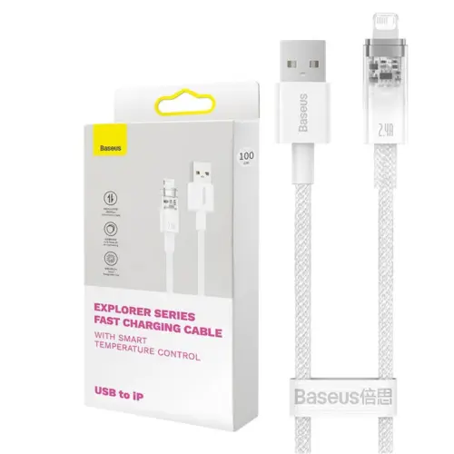 Кабел Baseus Explorer USB-A към Lightning 2м 2.4A CATS010102 - бял