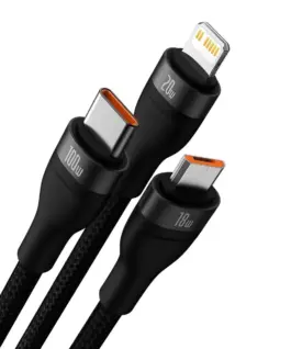 Alternative view of Кабел Baseus Flash Series II USB Type C / USB Type A - USB Type C / Lightning / micro USB 100 W 1.2 м CASS030101 - черен