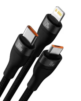 Alternative view of Кабел Baseus Flash Series II USB Type C / USB Type A - USB Type C / Lightning / micro USB 100 W 1.2 м CASS030101 - черен