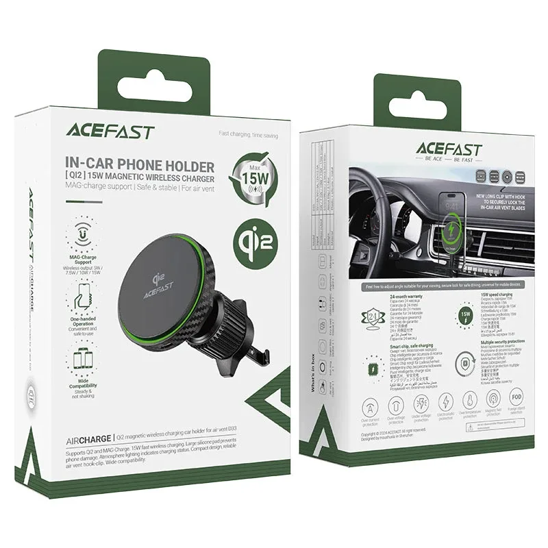 Acefast Стойка за телефон за кола Car phone holder - for Air vent, Magnetic Qi2 Wireless Charging - D33 Qi2 - Black - Image 294
