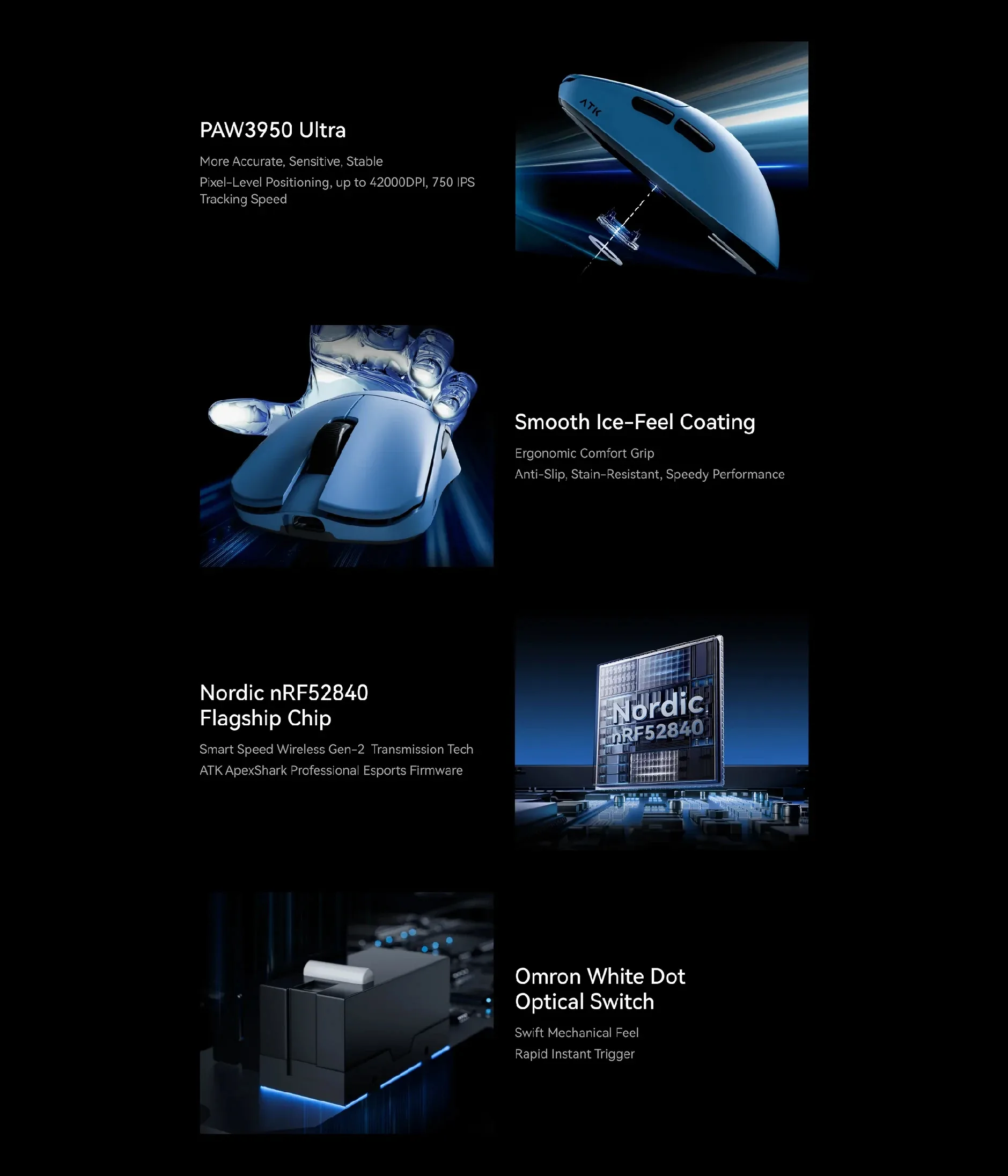 ATK професионална геймърска мишка Wireless Gaming Mouse F1 EXTREME LEVIATAN - 8K, Omron Optical Switches, Blue - Image 316