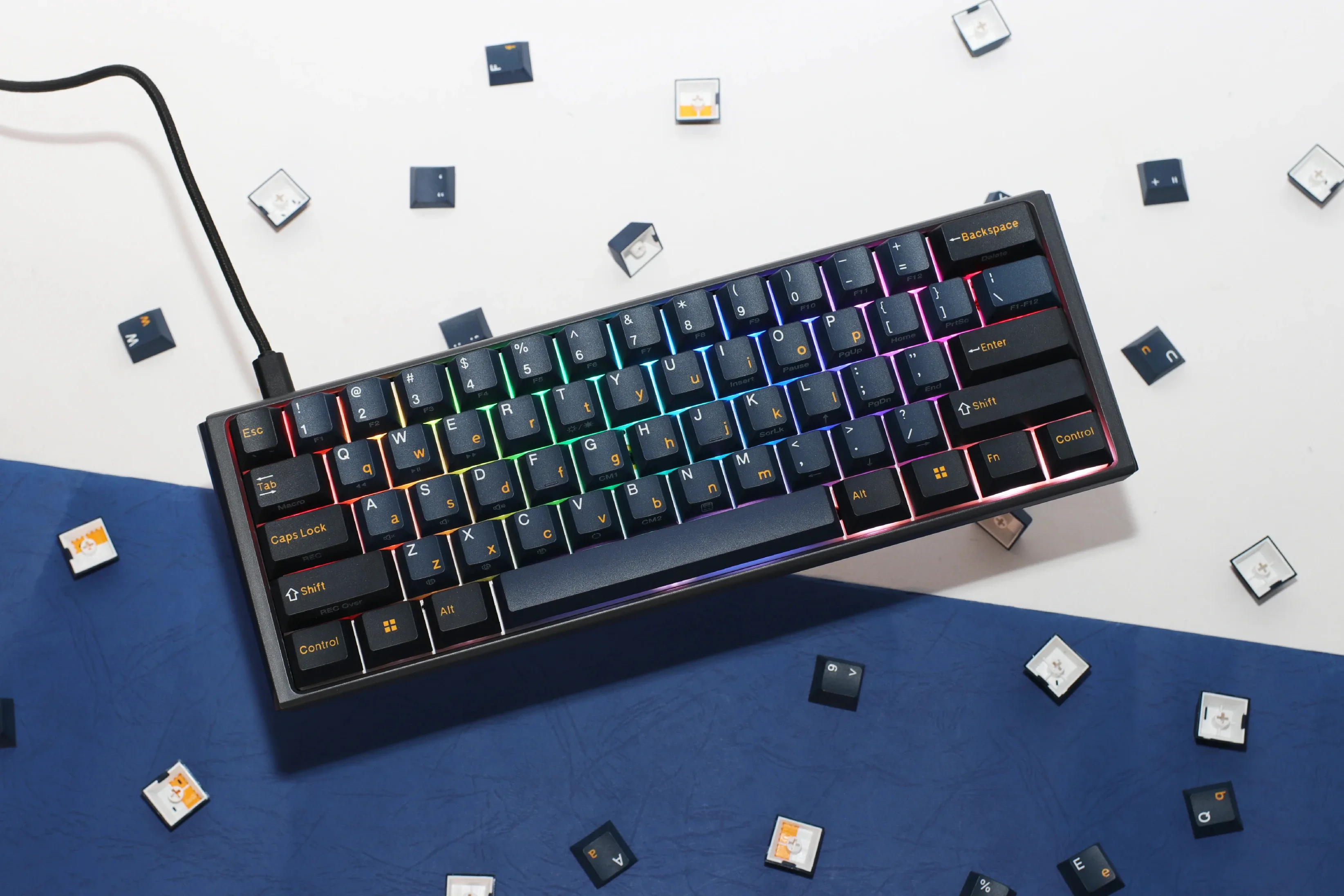 Ducky професионална геймърска механична клавиатура Professional Gaming Mechanical Keyboard One 3 Pro Mini Nazca Line - 8K, Cherry MX2A RGB Speed Silver - Image 95