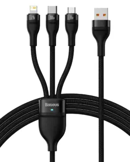 Кабел Baseus Flash Ⅱ USB-A към M+L+C 100W Fast Charging 1.2 м черен