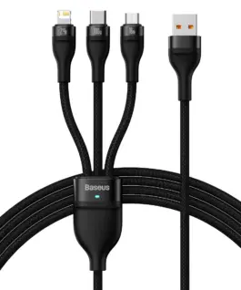 Кабел Baseus Flash Ⅱ USB-A към M+L+C 100W Fast Charging 1.2 м черен