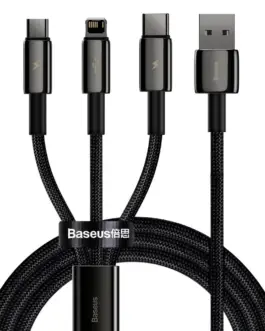 Kабел Baseus Tungsten 3в1 USB-А към Type C / Lightning / micro USB 3.5 A 1.5м черен