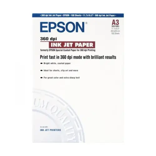 ХАРТИЯ EPSON INK JET COATED PAPER - A3 Size - 297 mm x 420 mm - 100 листа - PN 41065