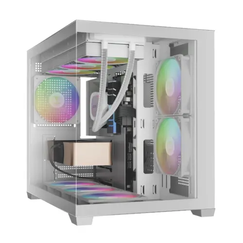 Gamdias кутия Case mATX - AURA GC10M v2 White - 3 x 120 mm A-RGB USB-C Tempered Glass