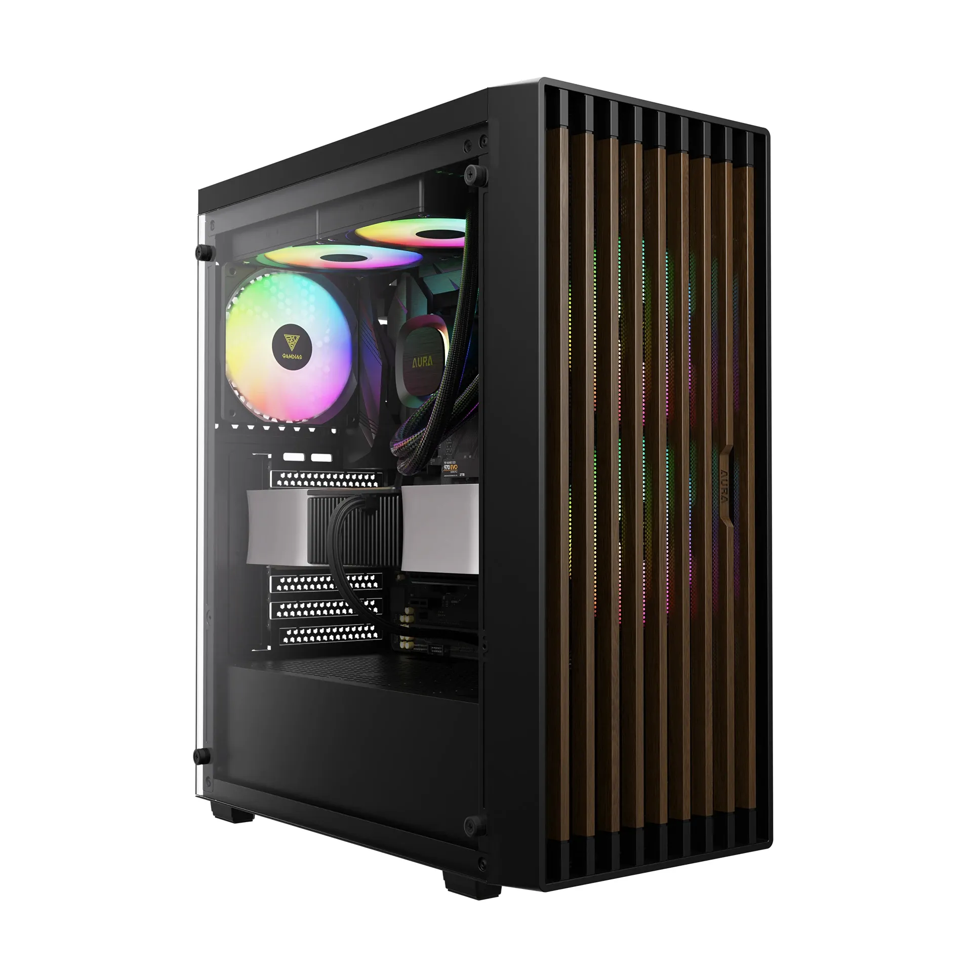 Gamdias кутия Case ATX - AURA GC4 ELITE - Addressable RGB Wood