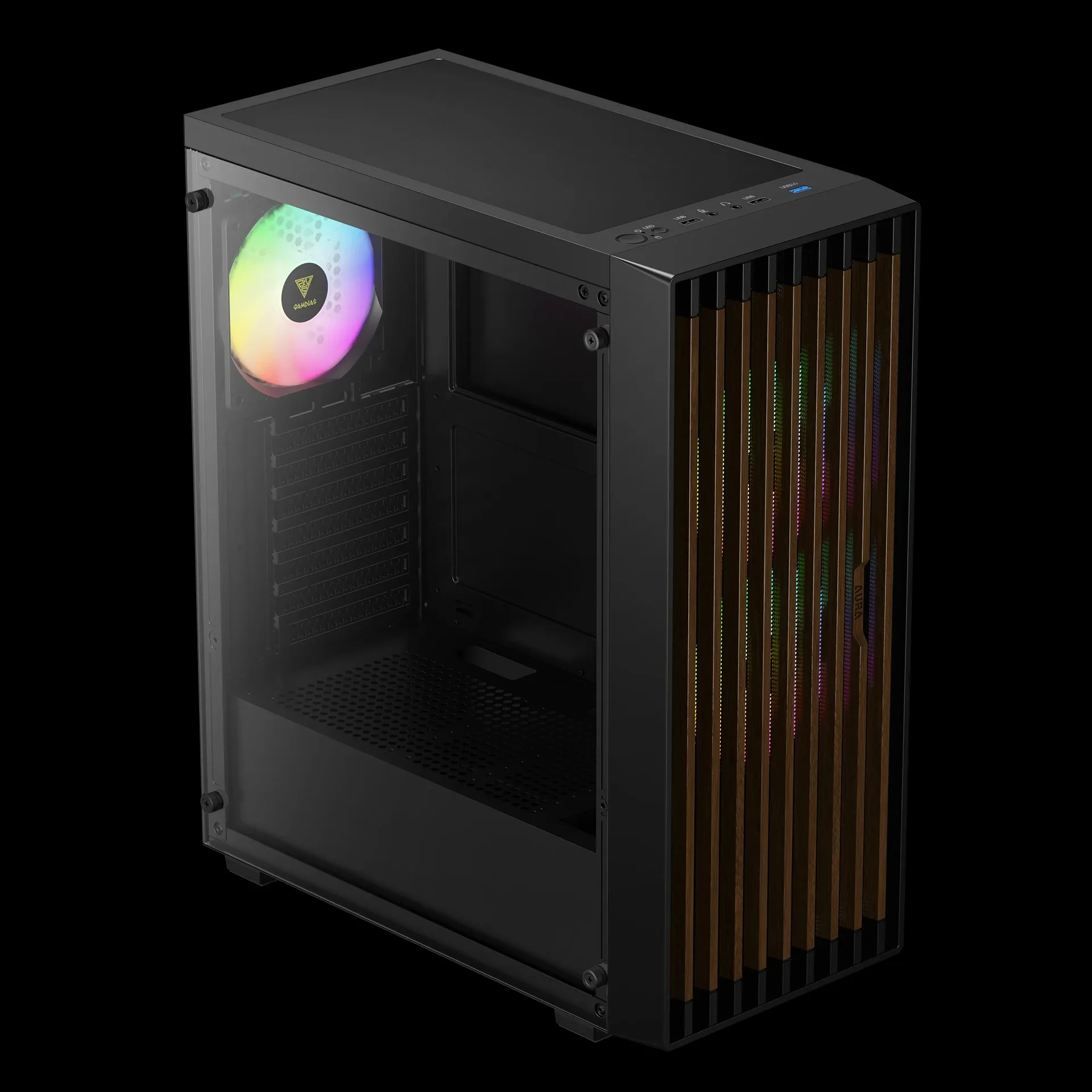 Gamdias кутия Case ATX - AURA GC4 ELITE - Addressable RGB, Wood - Image 10