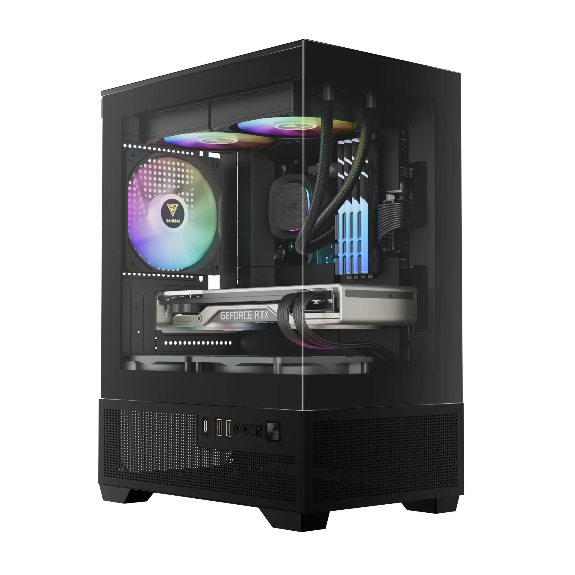 Gamdias кутия Case mATX - AURA GC9M Elite - 3 x 120 mm A-RGB USB-C Tempered Glass