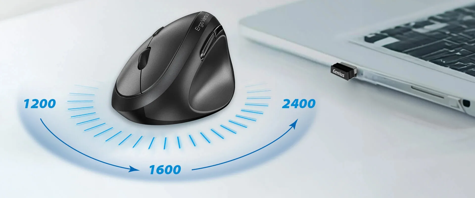 Genius вертикална безжична мишка Vertical Mouse wireless Ergo 8350S - Silent, AI, Bluetooth, 2.4G, Dark Grey - Image 296