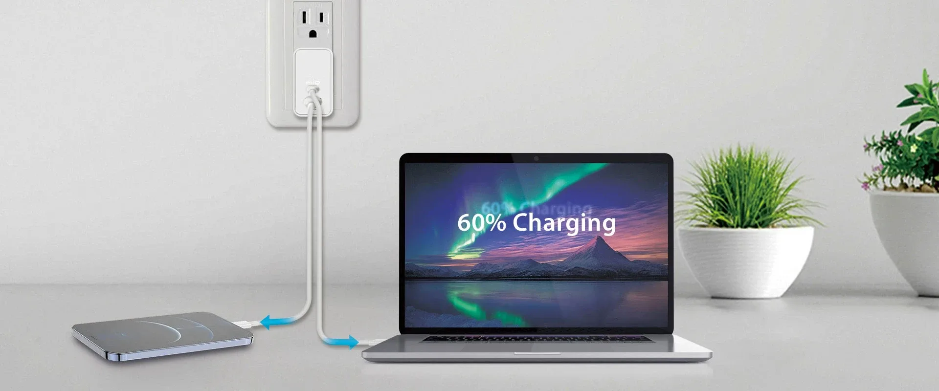 Genius Универсално зарядно за стена Charger Wall GaN - USB Type-C/A 65W White - PD-65AC - Image 84