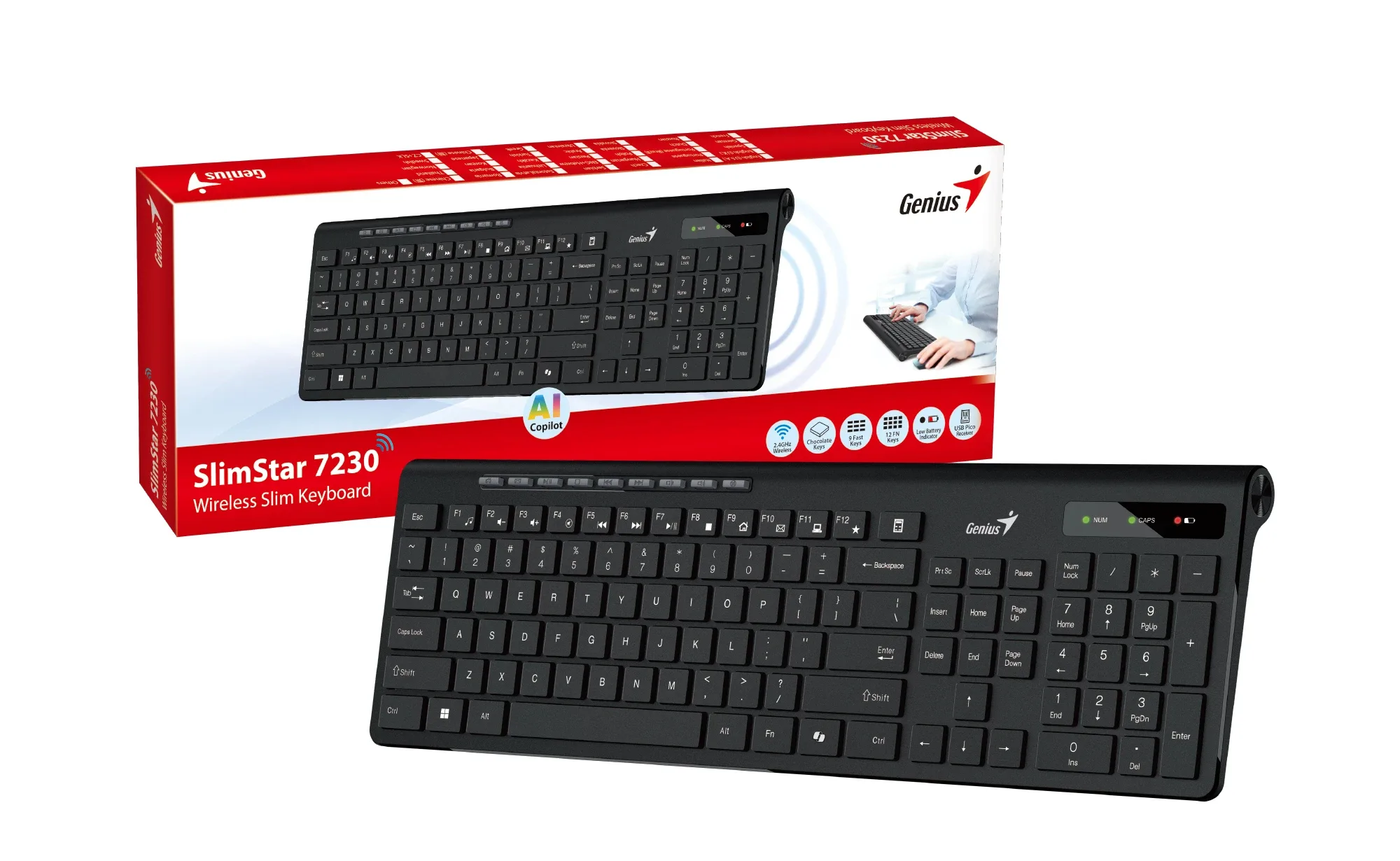Genius клавиатура кирилизирана безжична Wireless Slim Keyboard SlimStar 7230 Black - AI, BG, 2.4Ghz - Image 219
