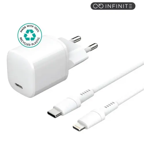 ЗАРЯДНО КОМПЛЕКТ eSTUFF INFINITE PD 20W EU Plug Charger with 15m USB-C to Lightning Cable - White - PN