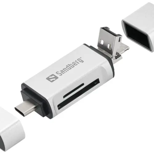 ЧЕТЕЦ ЗА КАРТИ SANDBERG USB-C+USB+MicroUSB - Silver - PN 136-28